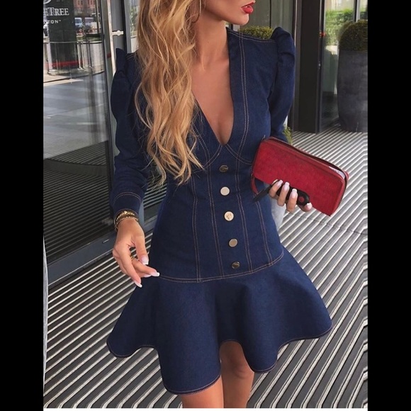 Dresses & Skirts - Last two😀Denim plunge contrast stitching